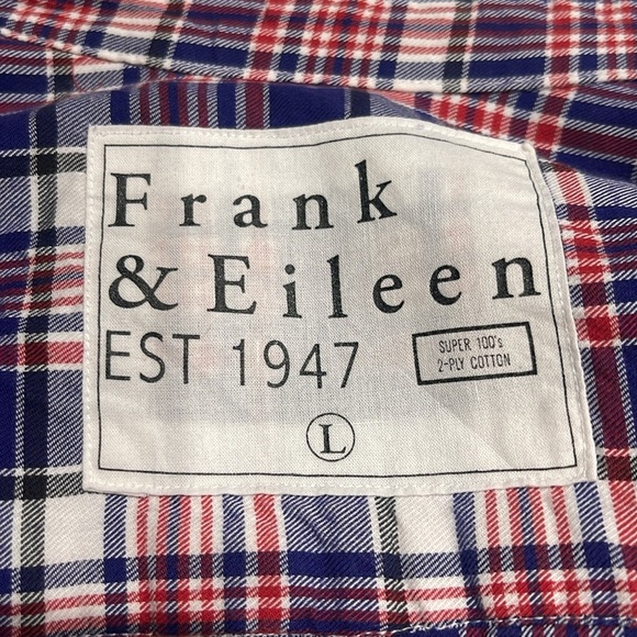 Frank & Eileen Barry Plaid Button Front Shirt SZ L Red White Blue - Picture 4 of 6